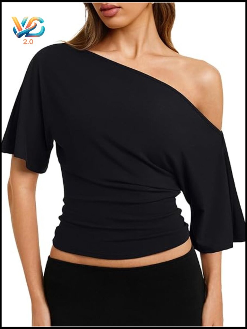 Off Shoulder Cinched Waist Tee Top Casual Loose Summer Y2K Trendy Stretchy